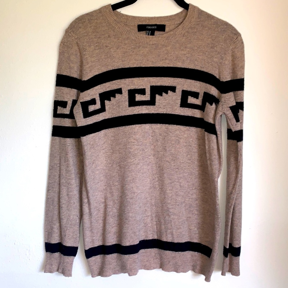 Forever 21 Beige Sweater Black Aztec - Size M